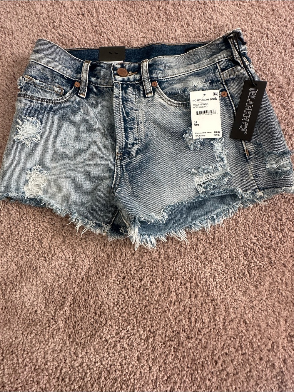 Blank NYC Light Blue Distressed Frayed Hem Denim Shorts